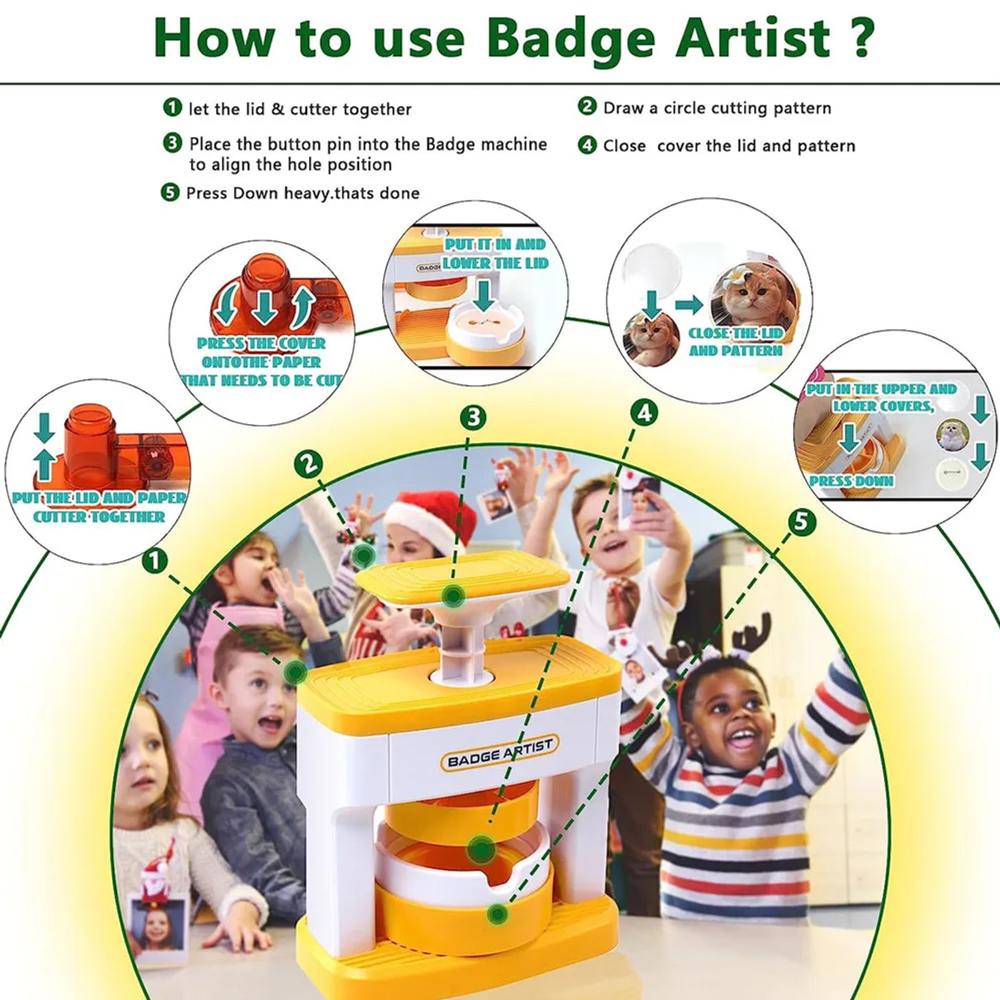 Description Picture 6 of item55MM Newest Badge Maker Machine Installation-Free, for DIY Pin Button Press Badges Maker Machine with 48Pcs Button+Circle Cutter