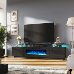 Fireplace TV Stand with Fireplace Modern High Gloss Fireplace Entertainment Center LED Lights TV Console Cabinet for TVs Up