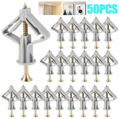 50pcs Plasterboard Fixings Anti Rotate Drywall Anchor Kit Stable Expansion Tube Anchors Butterfly Type Wall Fixing Anchor with