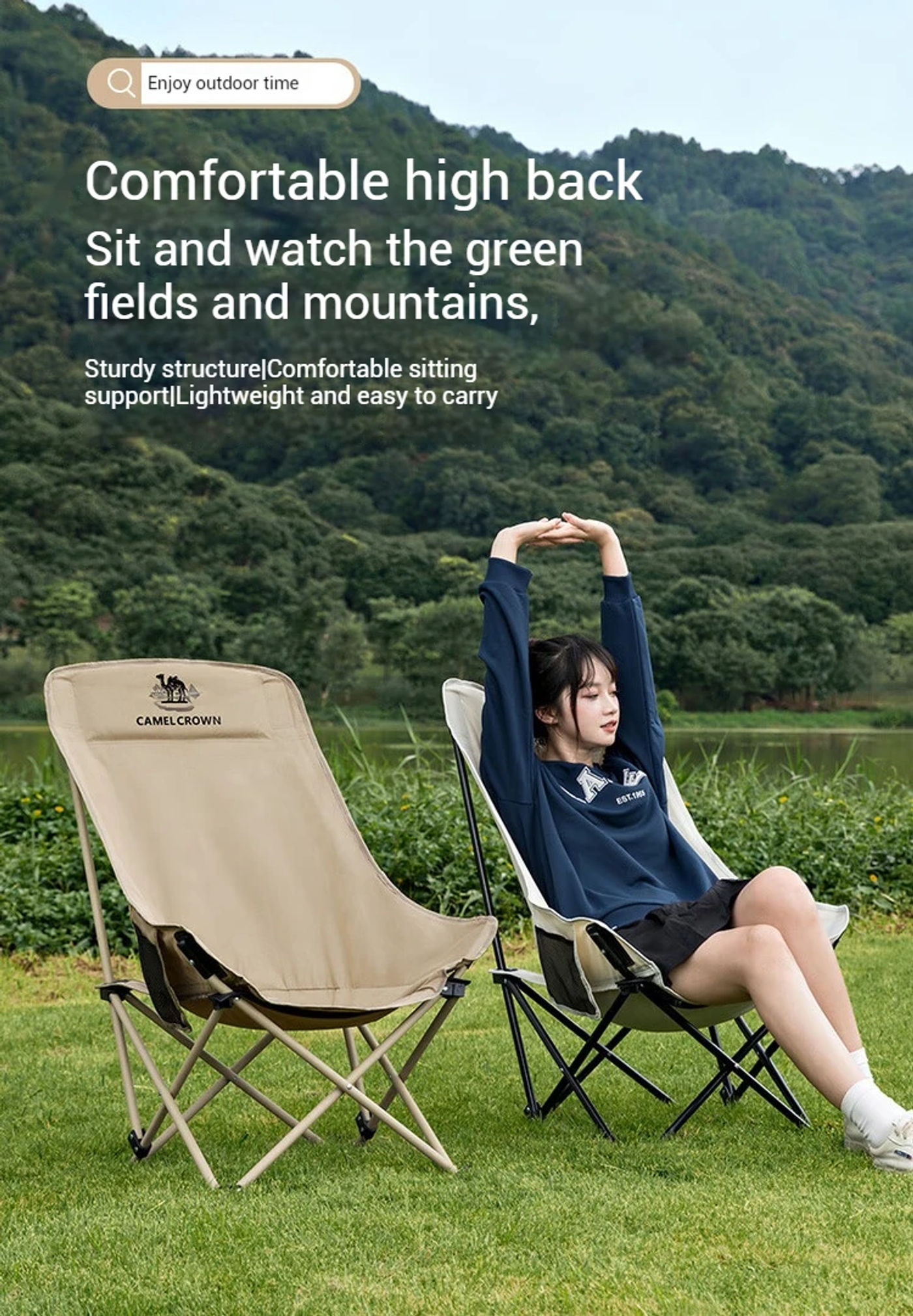 Description Picture 3 of itemGOLDEN CAMEL Outdoor Folding Chair Sturdy Portable Light Camping Fishing Director Stool Moon Chair Car Leisure Lounger