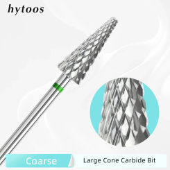 HYTOOS 15mm Coarse Cone Nail Drill Bits, 3/32" Right-Way Taper Carbide Nail Bit, Electric Cuticle Clean Gel Polish Removal Tool