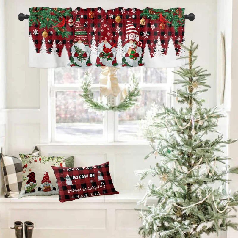 Description Picture 5 of itemChristmas Gnomes Curtain Valance Window Treatment for Living Room, Xmas Tree Winter Snowflake Valances for Windows