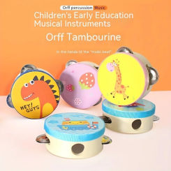 Wooden Bell Toys, Preschool Education Cute Cartoon Hand Clapping, Drum Shaking, Tambourine Percussion Instrument