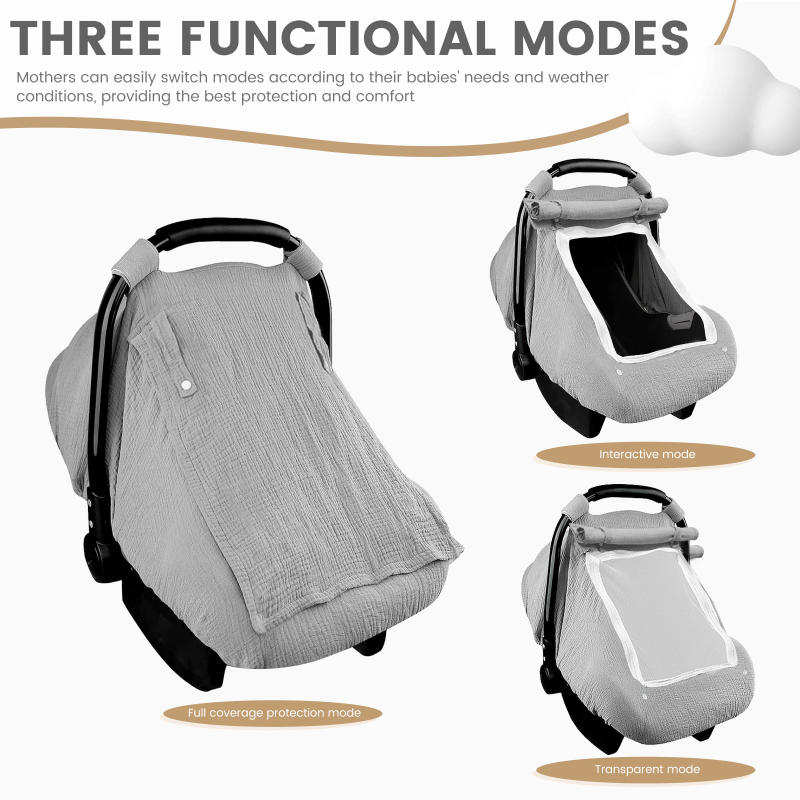 Description Picture 4 of itemBaby Car Seat Cover Universal Baby Stroller Accessories 3 Modes Windproof Infant Carrier Canopy with Two Way Zipper for Travel