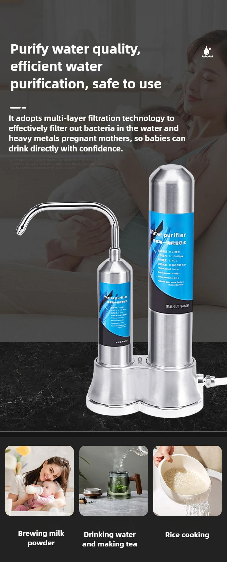Description Picture 5 of itemStainless Steel Countertop Water Filter System - Premium Purifier Reduces PFAS PFOA PFOS Chlorine & Bad Taste for Pure Water