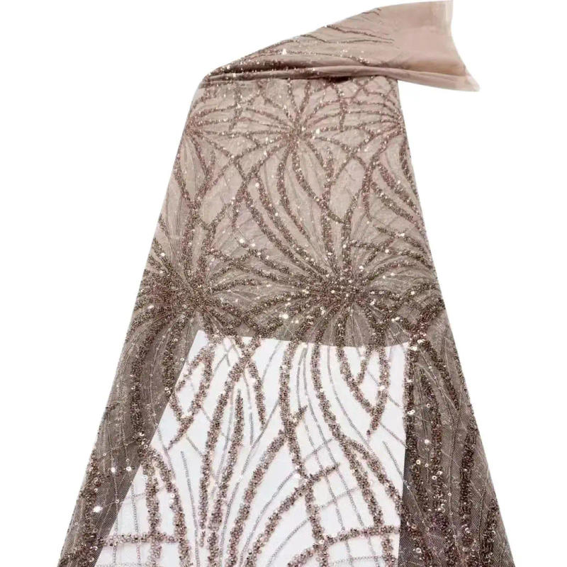 Description Picture 3 of itemFrench Tulle Beads Lace Fabric 5 Yards High Quality Nigerian Sequins Lace Fabric African Lace Fabric For Wedding Party Dresses