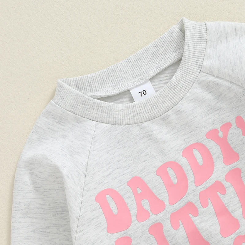 Description Picture 5 of itemLittle Girls 2PCS Pants Sets Long Sleeve Letter Print Tops Solid Color Pants Sets