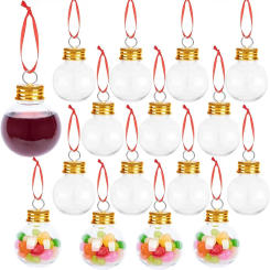 10Pcs Christmas Booze Balls-Xmas Fillable Booze Tree Ornaments-Clear Plastic Xmas Hanging Pendant 50/100ml Candy Juice Bottle