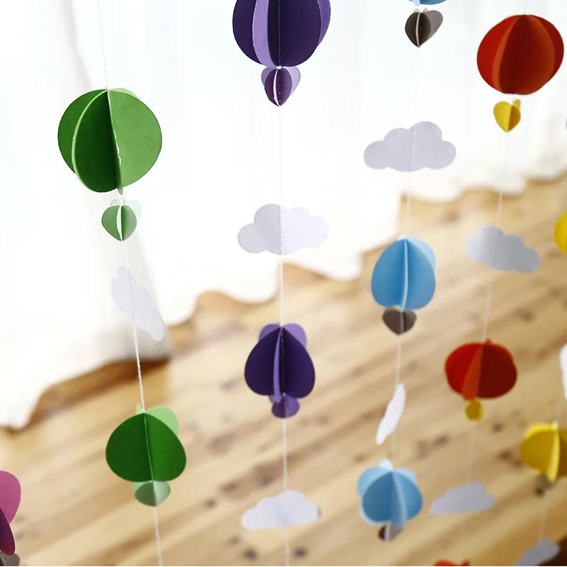 Description Picture 4 of item3D Clouds Love Hot Air Balloon Paper String Garland Banner Wall Background Hanging for Birthday Baby Shower Wedding Party Decor