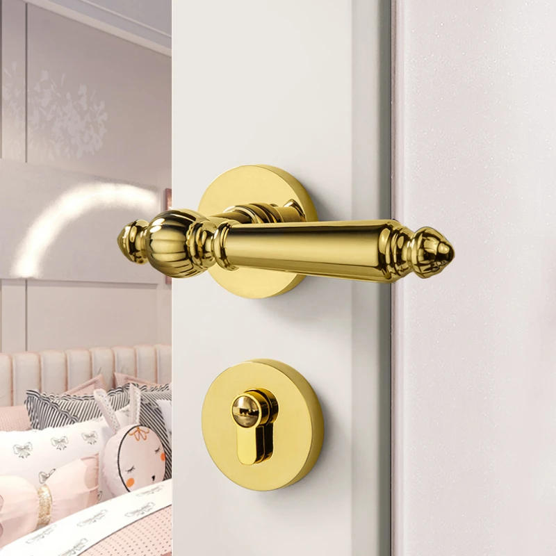 Description Picture 4 of item1 set of zinc alloy indoor door locks Nordic light luxury universal gold bedroom silent split handle lock with key included