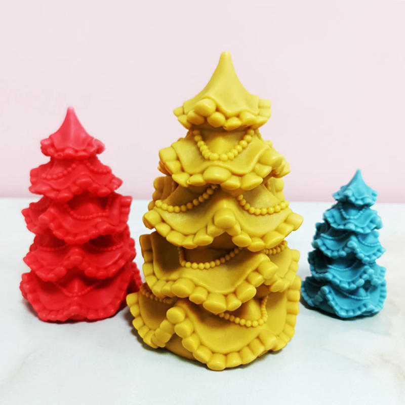 Description Picture 2 of itemMulti Size Lace Christmas Tree Candle Silicone Moulds Beautiful Relief Stack Cone Soap Mold Chocolate Cake Decor DIY Gypsum Gift