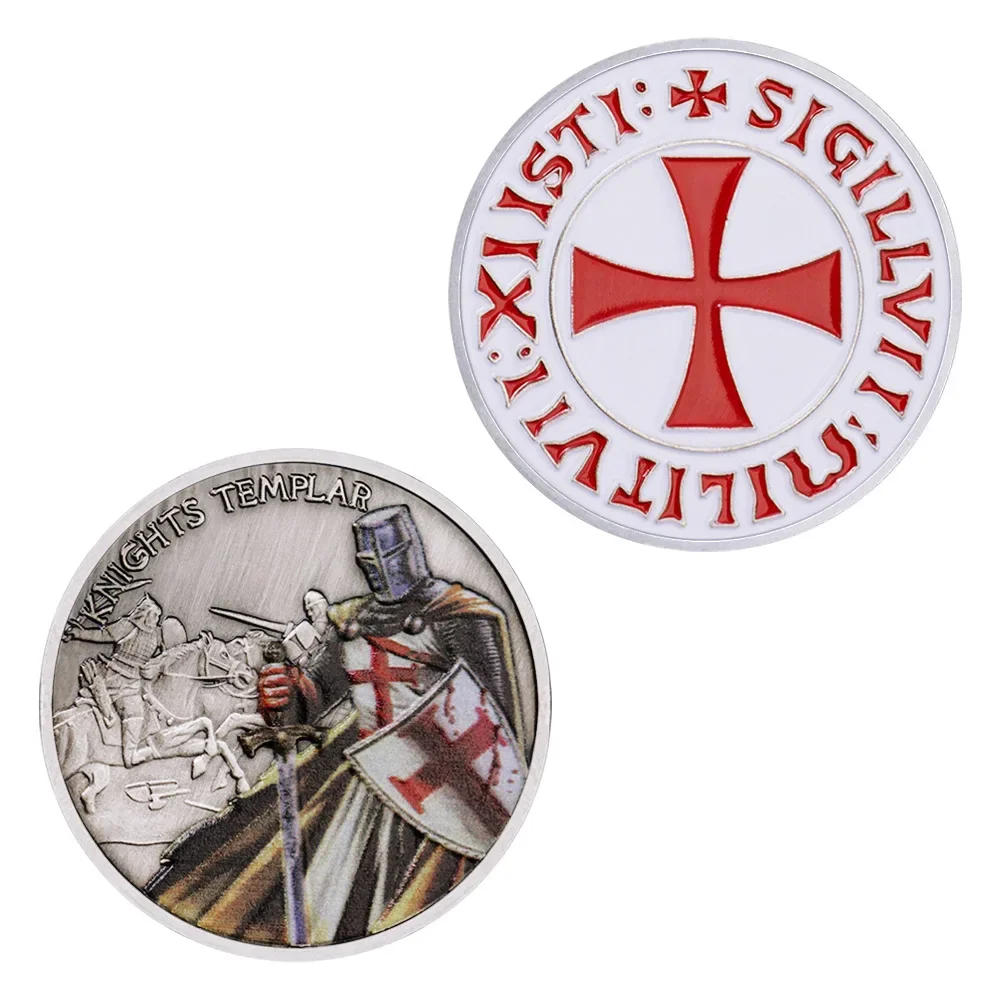 Description Picture 5 of itemKnight Templar Commemorative Coins Antique Silver Plated Challenge Coin Christian The Crusaders Home Decorations