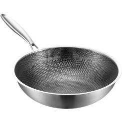 Stainless Steel Wok Heater Pan Honeycomb Non Stick Frying Gas Stove Cooking Pans Nonstick Induction Cooktop for Stoves