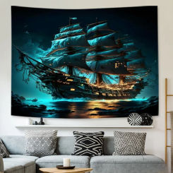 Pirate Ship Tapestry Wall Hanging for Room Bedroom Dorm Decor Polyester Fiber Tapestry with Free Accessories Gift for Friends