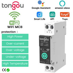 TUYA WiFi Smart Circuit Breaker Over current under voltage protection power metering 1-63A wireless Remote Control Switch TONGOU