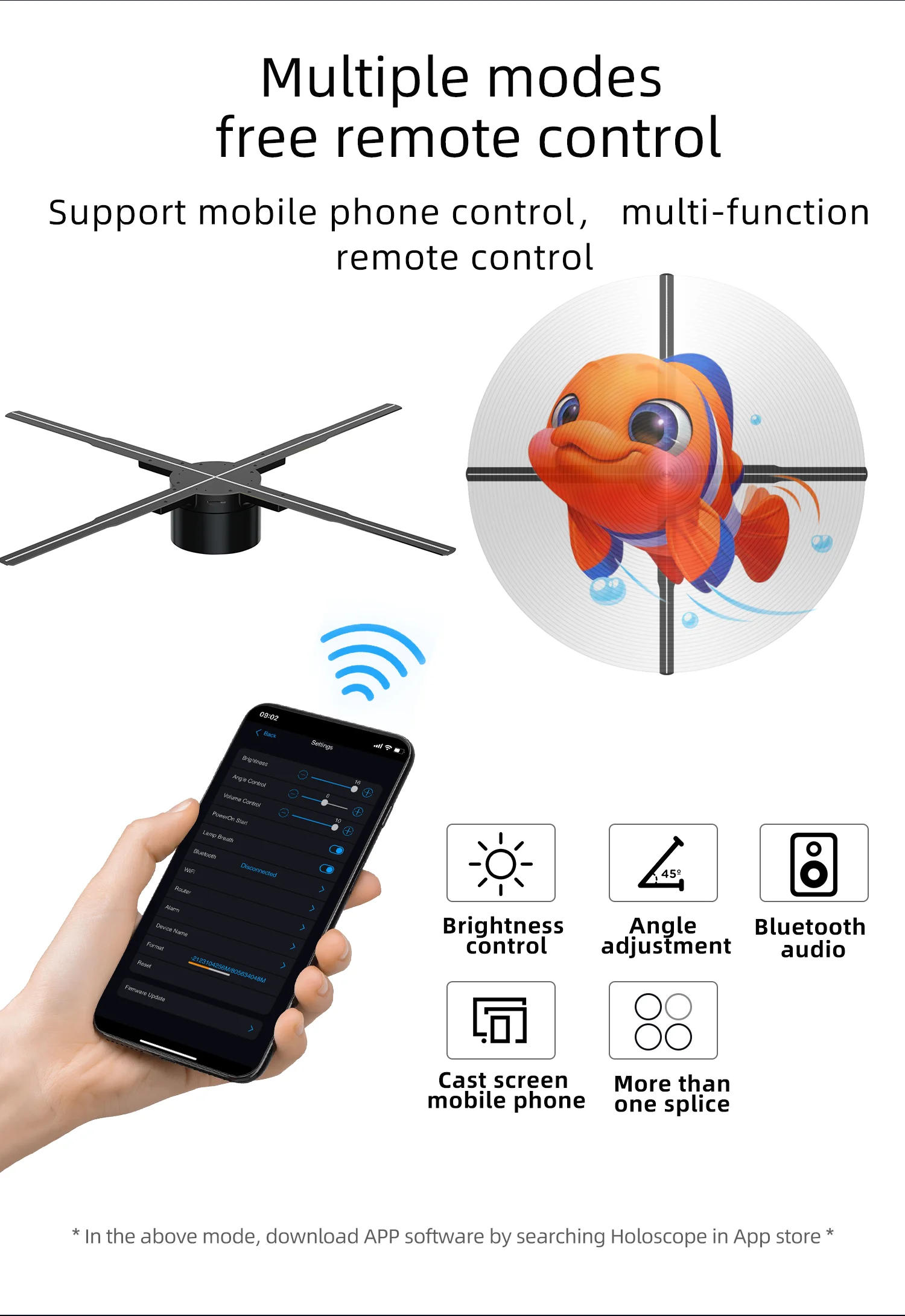 Description Picture 6 of item25-100cm All Size 3D Hologram Projector Fan Remote Control Commercial Advertise Display Ligth Transmit Picture Video LOGO