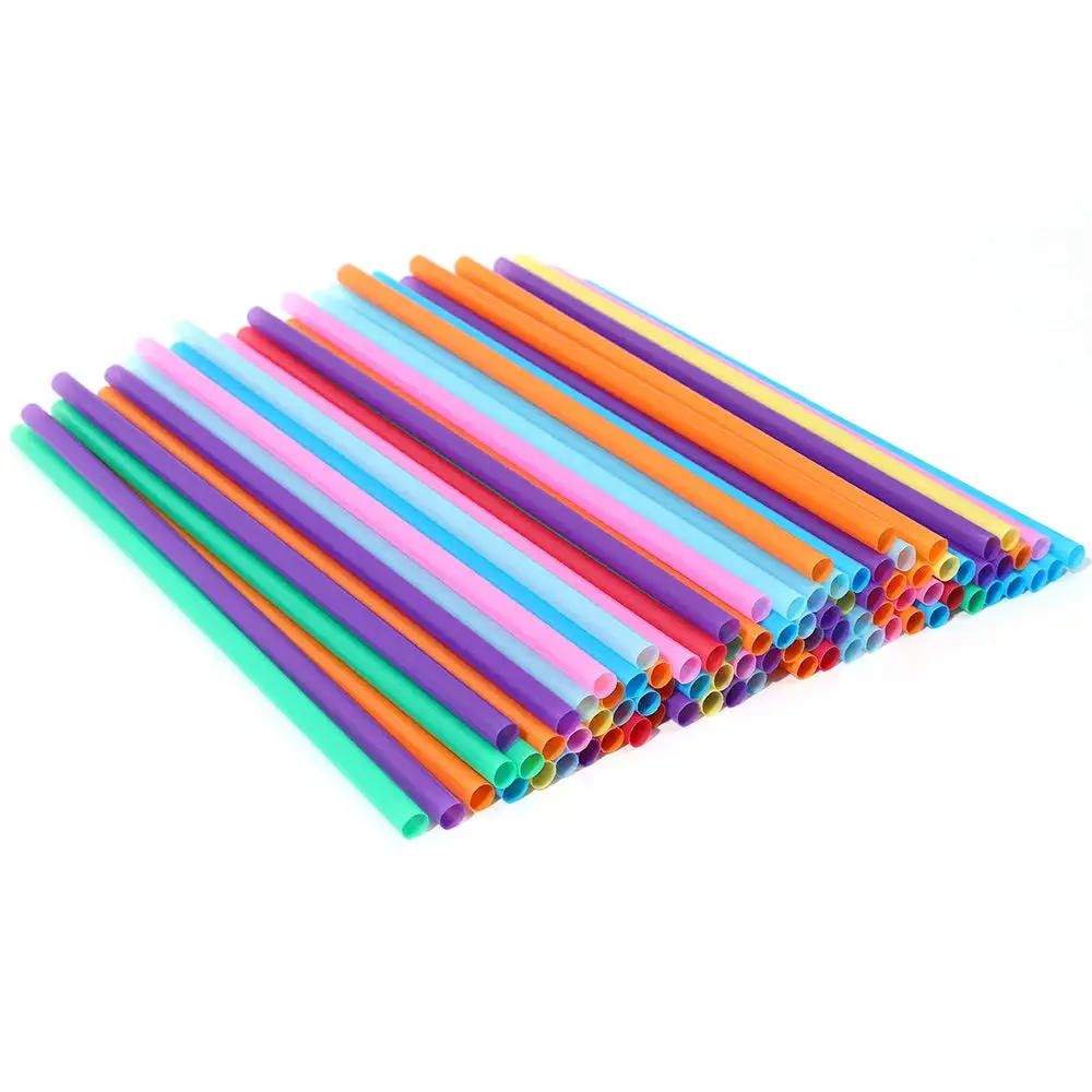 Description Picture 6 of item100Pcs Disposable Plastic Straws Colorful Party Event Drinking Straws Flexible Large Straight Tube Straw Bar Accessories 6*190mm