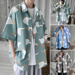 Schnell trocknen weiche Sommer Männer Shirt Cartoon Tier druck Hawaii Männer Freizeit hemd lose einreihige atmungsaktive Urlaub Strand Top