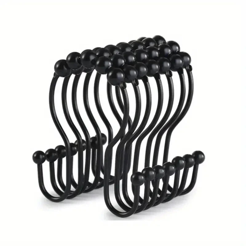 Description Picture 5 of item12Pcs Stainless Steel Double Hook Shower Curtain Ring, Curtaines Hookes Hanging Without Punching Smooth Durable