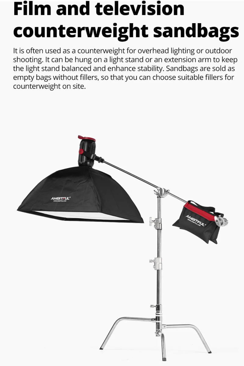 Description Picture 6 of itemAmbitful 44x33cm Load-Bearing Sandbag Photography Studio Video Stage Film Heavy Duty Sandbag  for Light Stands Boom Arms Tripods