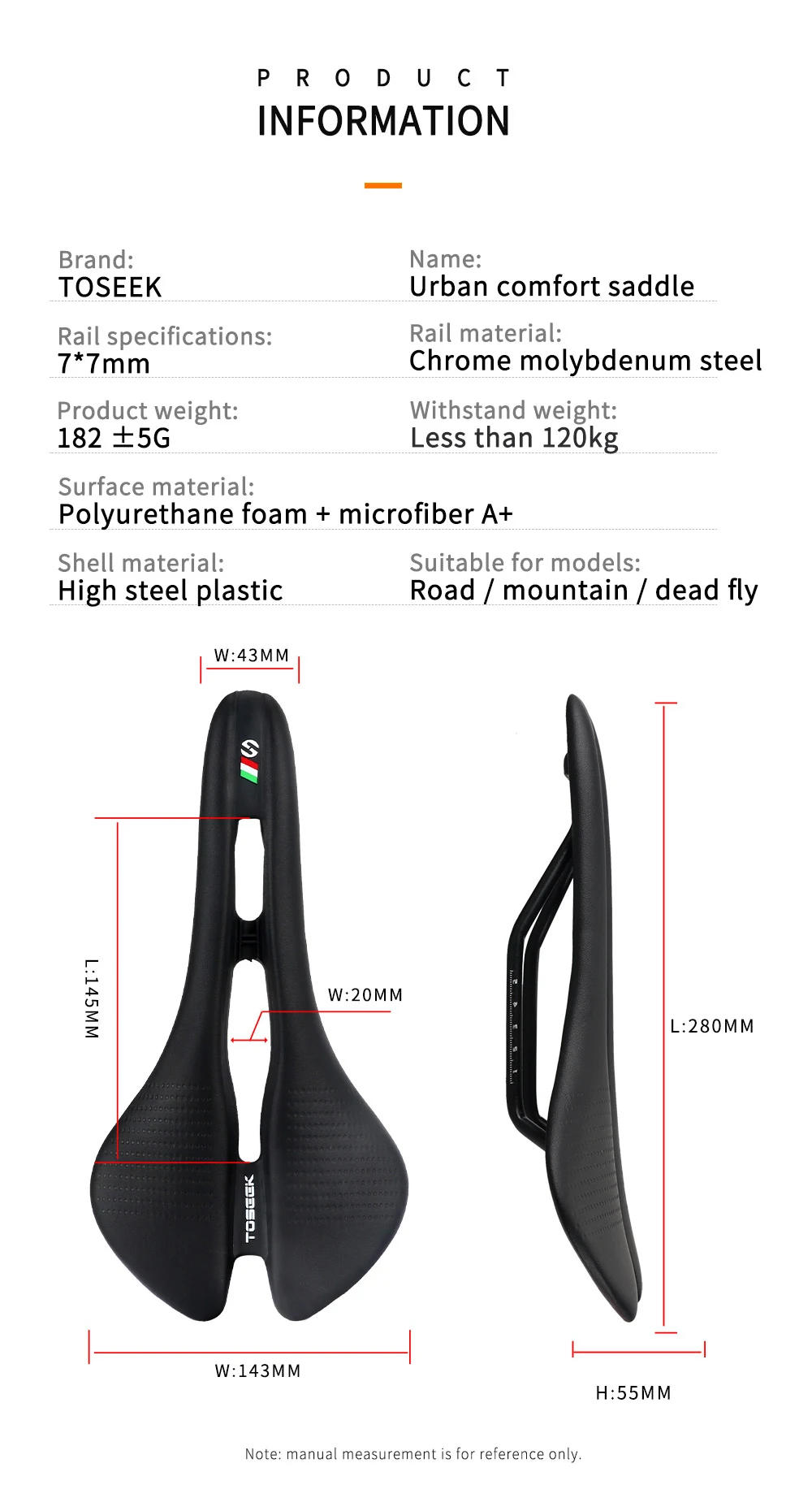 Description Picture 3 of itemTOSEEK Bike Saddle Ultralight MTB Cycling Seat Cushion Comfortable Ergonomic Bike Bike Saddle Durable Road Gravel Bicycle Part