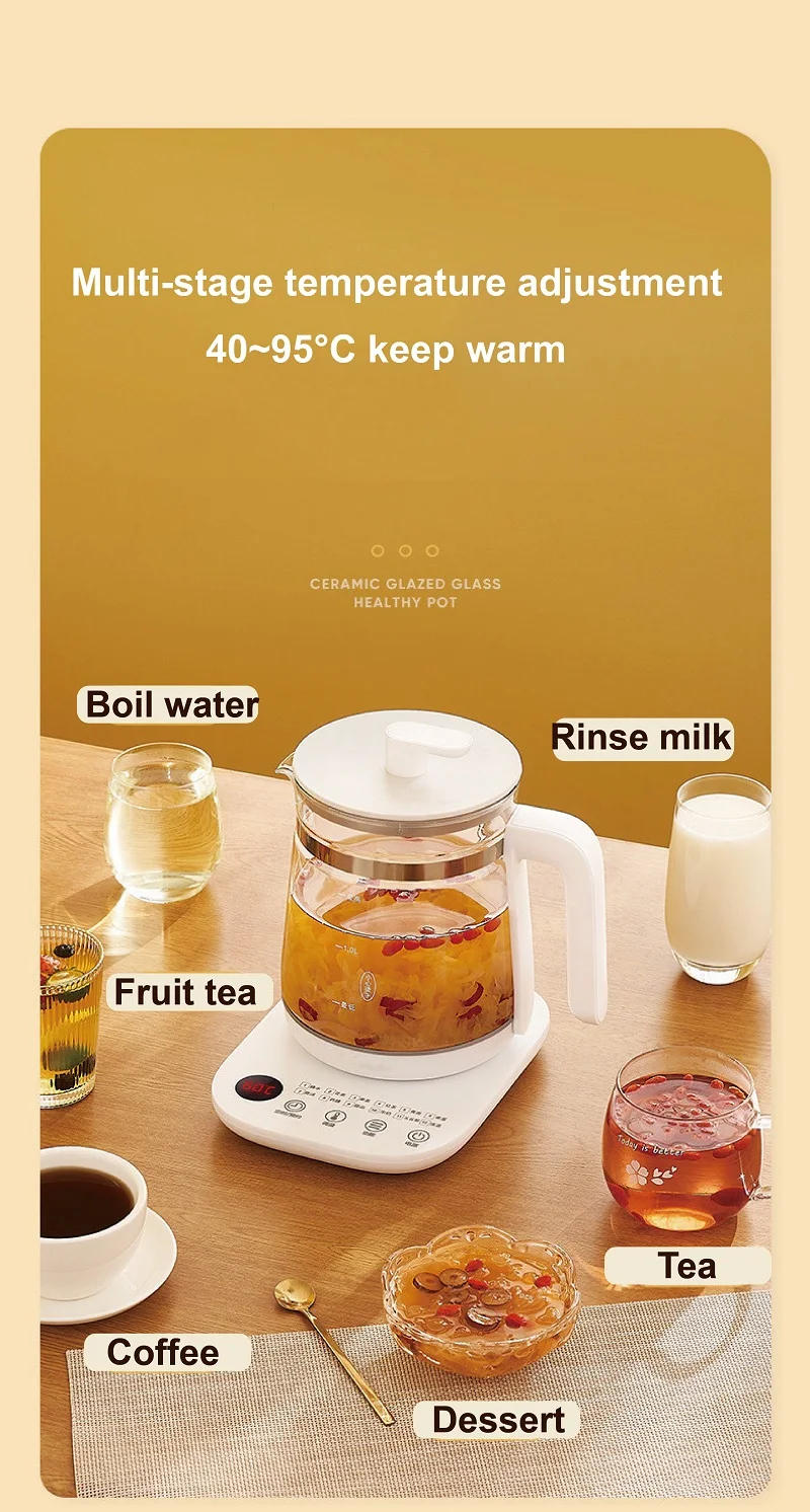 Description Picture 5 of item1.8L Smart Health Pot Multifunctional Appointment Electricity Kettle Glass Thermostat Baby Milk Kettle Tea Maker Kitchen Tools