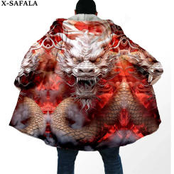 Myth Dragon Art Moon 3D Print Dream Cloak Thick Warm Hooded Men Overcoat Coat Windproof Fleece Cape Robe Blanket-2