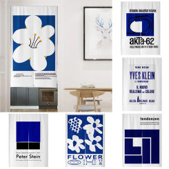Klein blue Nordic Flower Door Curtain For living Room Bedroom Blackout Curtain Linen Fabric for Home Decoration Half Curtain