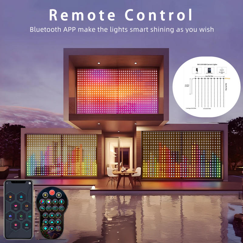 Description Picture 2 of itemLED Smart Curtain Light Window Bedroom Atmosphere Decoration Outdoor Music Rhythm Curtain Light Smart RGB Light String App DIY
