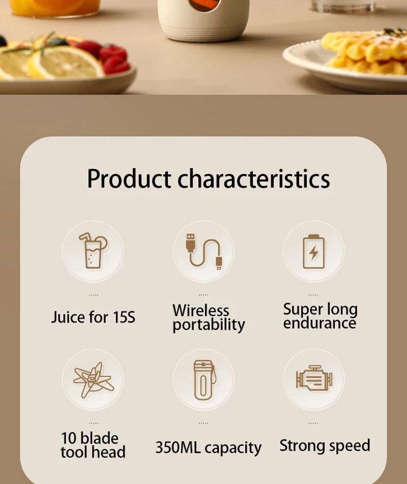 Description Picture 4 of item10 Blades Electric Portable Blender 350ML Juicer Fruit Mixers USB Rechargeable Smoothie Juicer Cup Squeezer Juice Maker