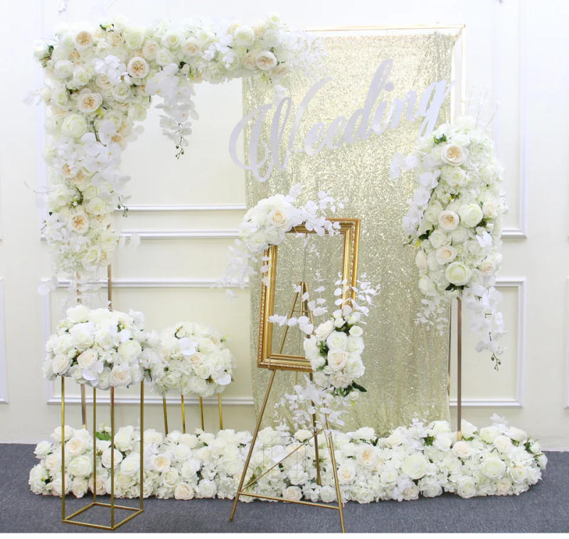 Description Picture 2 of itemLuxury White Wedding Floral Set Rose Orchid Artificial Flower Row Arrangement Table Centerpiece Ball Welcome Sign Party Props