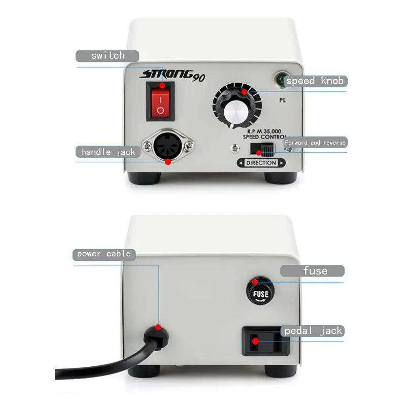 Description Picture 3 of itemSTRONG 90 control box Micromotor Handpiece Nail Drills Manicure Machine Pedicure Electric Nail File Kit Nails Art Equipment