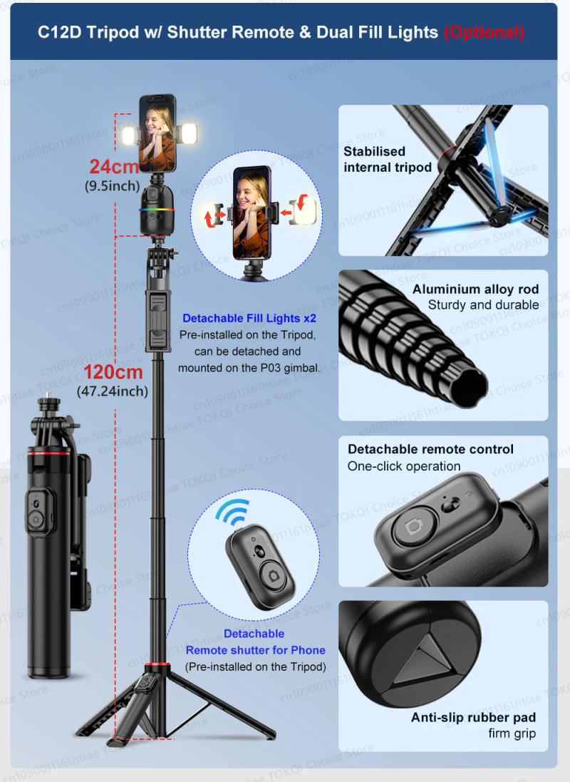 Description Picture 3 of itemTOKQI-P03 Auto Face Tracking Gimbal AI Smart 360° Rotation Desktop Phone Holder for Smartphone & Action Camera Vlog Stabilizer