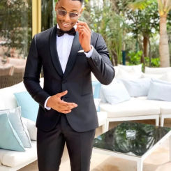 Black 2 Pieces Mens Suits Slim Fit Wedding Grooms Tuxedos Shawl Lapel Formal Blazer Long Sleeves Prom (Jacket+Pants)