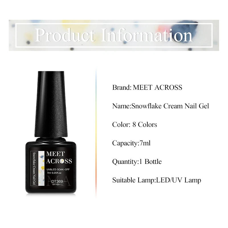 Description Picture 3 of itemMEET ACROSS 7ml Light Blue Snowfalke Cream Gel Nail Polish Glitter Sequins Nail Art Varnish Nail Supplies Semi Permanant UV Gel