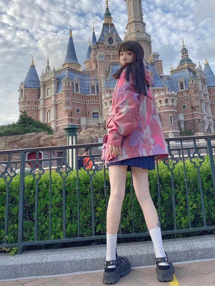 Description Picture 2 of itemFace X Co branded 20SS Camo Tie Dyed Multi Pocket Charge Coat Men's Windproof Outdoor Jacket Women's Hooded Windbreaker Coat