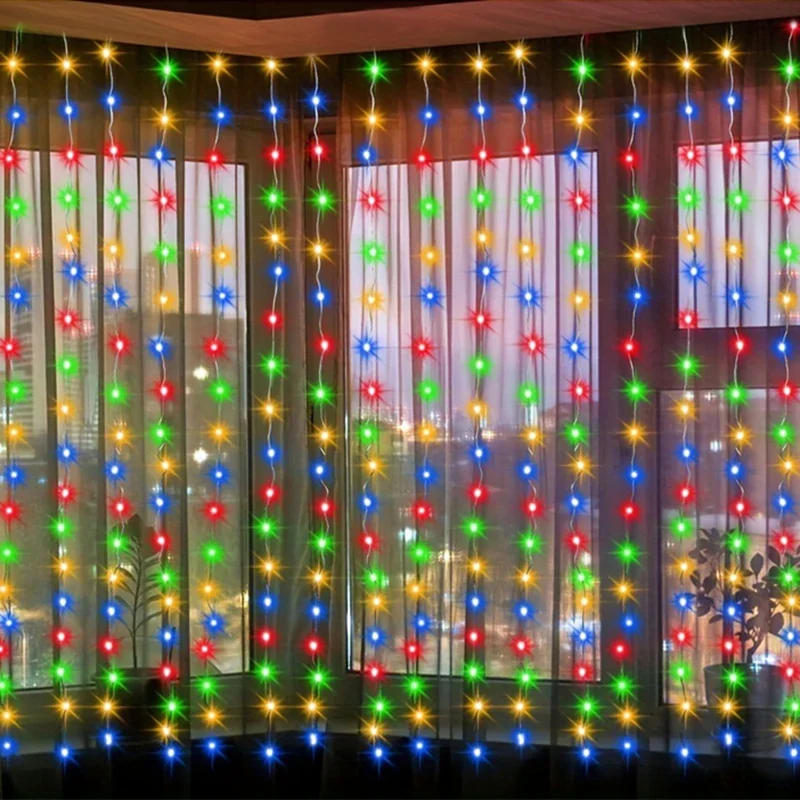 Description Picture 5 of item1pc 8 Modes 3M/6M LED Solar Curtain String Fairy Lights,for Home Garden Porch Backyard Wedding Party Christmas Decorations natal