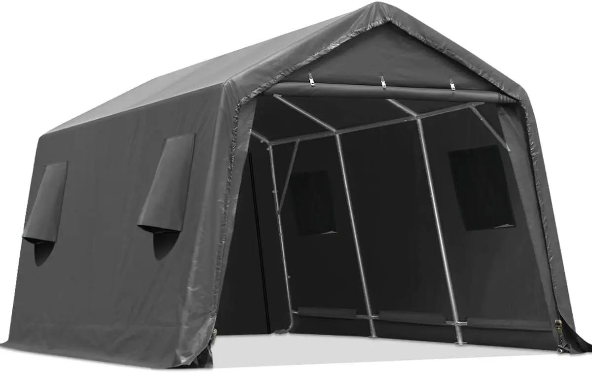Description Picture 2 of item10X15 ft Garage Shelter Steel Metal Peak Roof Anti-Snow Portable Storage Shed Carport with 2 Roll up Doors & Vents