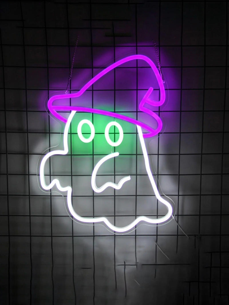 Description Picture 2 of itemMagic Ghost Neon Sign Halloween Decoration Spooky Ghost LED Lights Anime Room Decor Gothic Lamp Bedroom Bar Home Party Art Signs