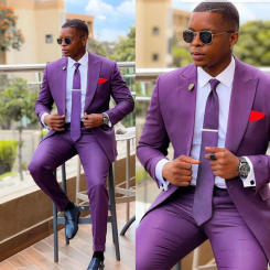 Fashion Chic Purple Men's Suits Single Breasted Notch Lapel 2 Piece Jacket Pants Trajes Para Hombre Formal Office Prom Banquet