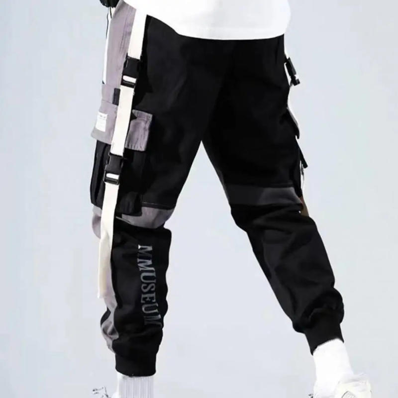 Description Picture 6 of itemMen Color-blocked Cargo Pants Men's Cargo Pants with Multi Pockets Deep Crotch Buckle Decor Warm Stylish Streetwear for Hip