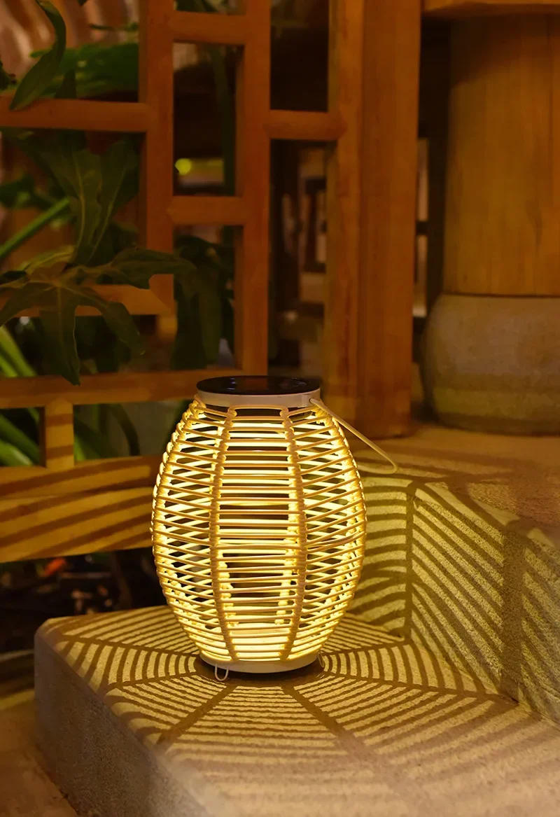 Description Picture 3 of itemSolar Rattan-Weaved Ceiling Lamp Outdoor Courtyard Garden Lawn Lamp Handmade Imitation Bamboo Hanging Lamp Atmosphere Landscape
