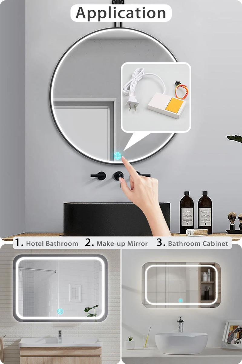 Description Picture 6 of itemInput 220V Built-in Transformer Output 12V 1A 12W Single Button Mirror Touch Sensor Switch for Mirror LED Light Touch Switch