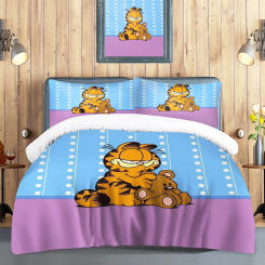 Garfield Duvet Cover Set Children Gift Cute Cartoon Quilt Polyester 3-Piece Soft Breathable Breathable Comforter Bedding