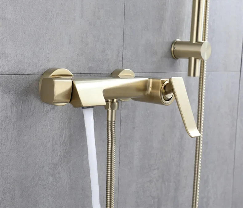 Description Picture 4 of itemShower Faucet Set Bathroom Wall Mounted Gray Brush Gold Single Lever Solid Brass Material Bathtub Set