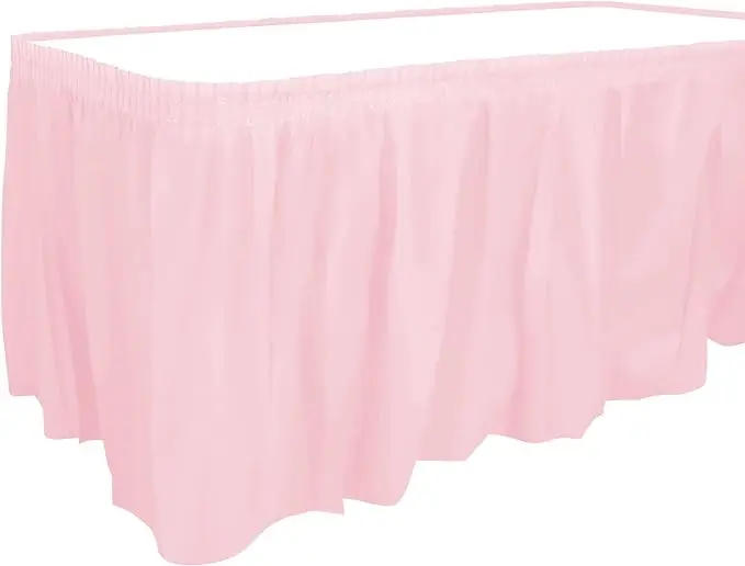 Description Picture 4 of itemWhite Plastic Table Skirt 14 Feet X 29 Inch Rectangle Tables Table Skirts Disposable Table Cover for Birthday Baby Shower Party