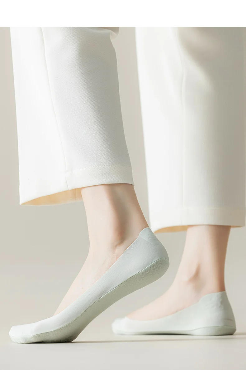 Description Picture 5 of item3Pairs Non Slip Socks Women Invisible Breathable Summer Ultra-thin Solid Color Ice Silk Low Cut Boat Sock Slippers Casual Sokken