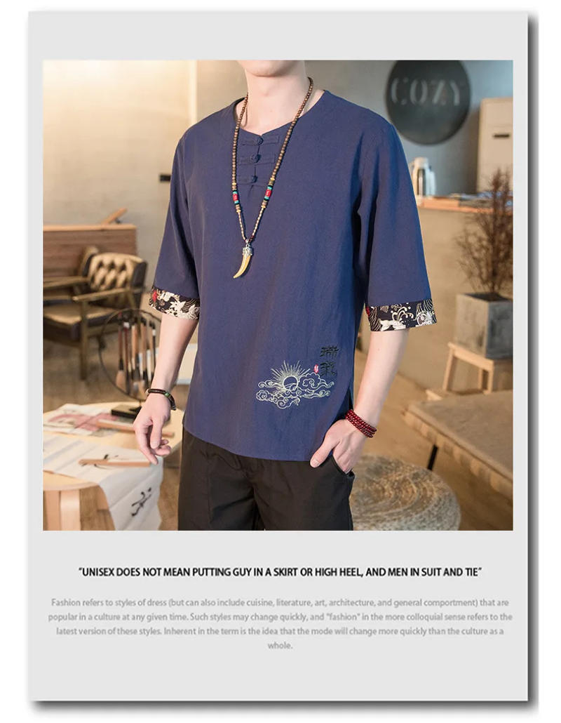 Description Picture 5 of itemSummer Thin Linen Short Sleeve Men's T-shirt Vintage Chinese Style Vest Embroidery Cotton Linen Half Sleeve Top