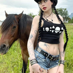 2000s Women Corset Emo Girl Tank Top Y2k Aesthetic Skull Print Clothes Vintage Punk Gothic Camisole Top Grunge Baby Tee Crop Top