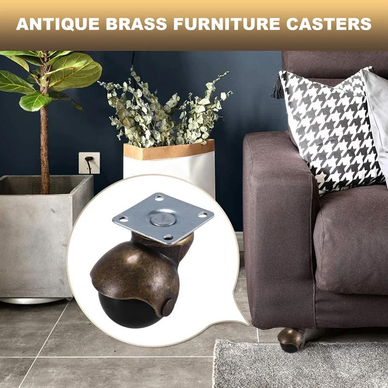Description Picture 6 of item[4 Pack] Swivel Top Plate Hooded Ball Caster Wheels, Antique Bronze (1.5-Inch No Brake)